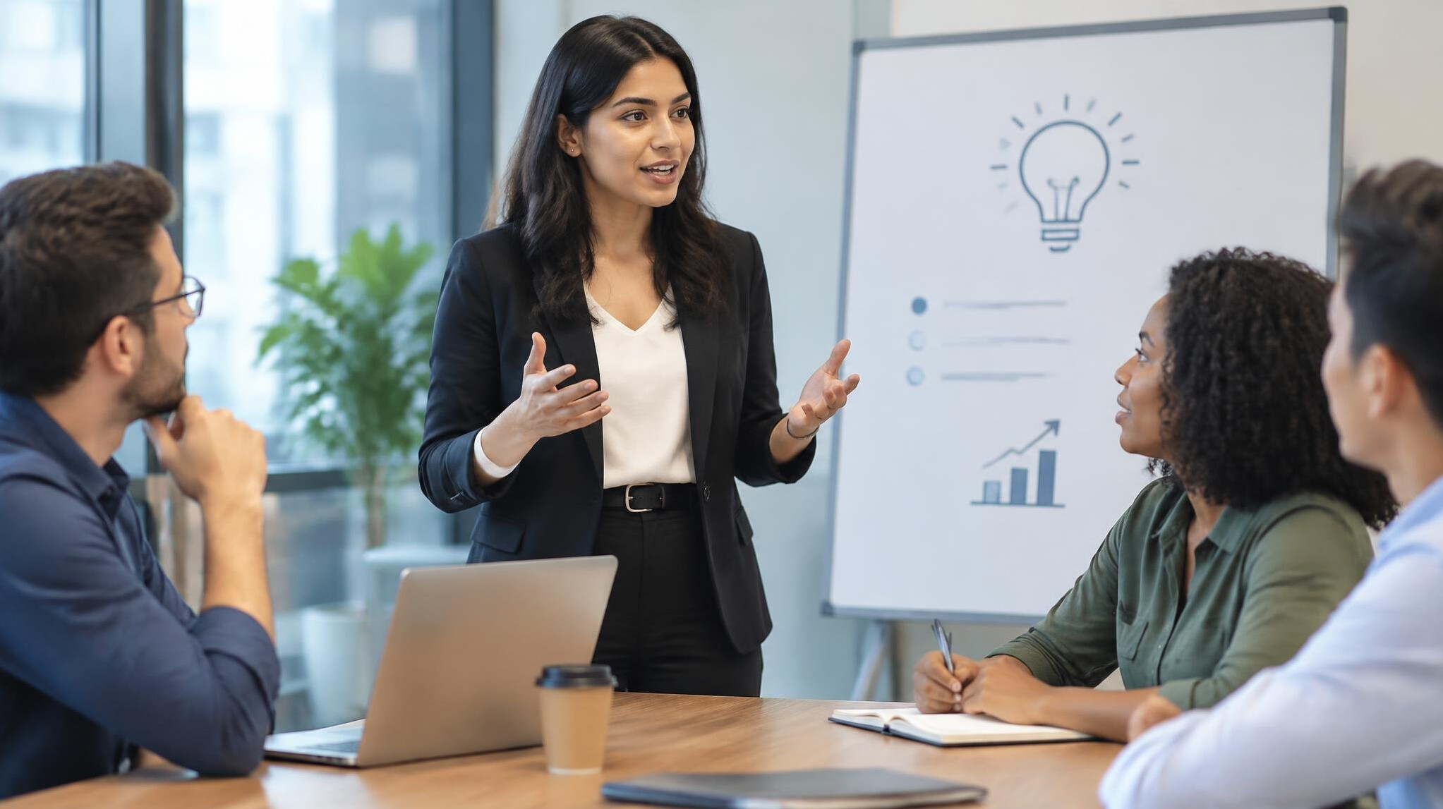 confident speaker presenting ideas