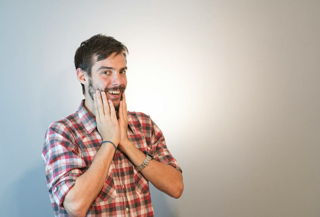 man practicing assertive speech